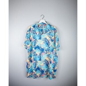 IZOD Golf Polo Shirt Mens XL Blue Tropical Palm APO Print Stretch Casual Beach